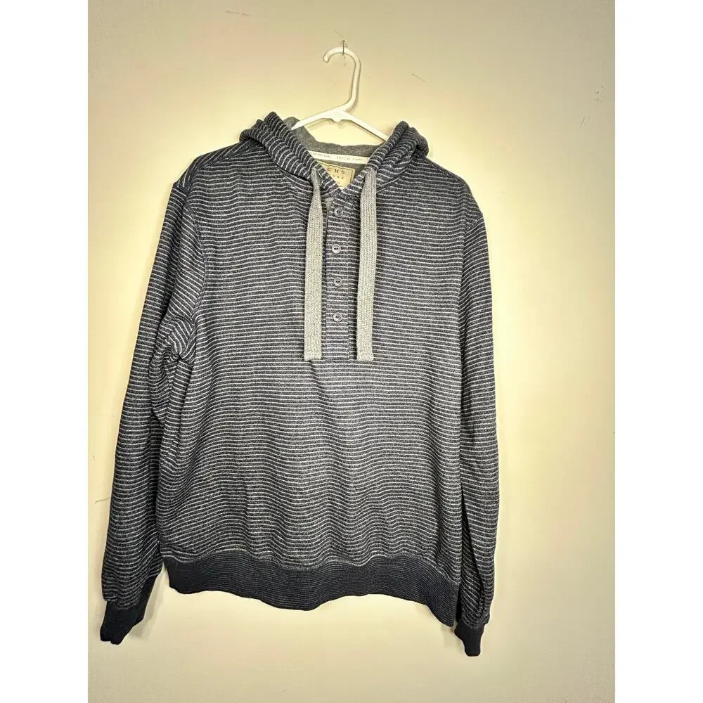 JACHS New York Hooded Sweatshirt Mens Button Fleece Striped Blue-Size L - Picture 6 of 8